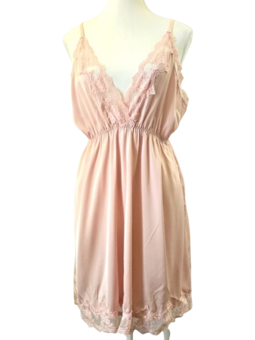 Soft Pink Lace Trim Babydoll Chemise Size L Lingerie Sleepwear Romantic Feminine
